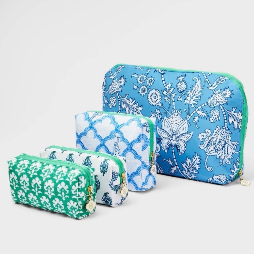 Roller Rabbit x Target Blue & Green Floral Cosmetic Pouch Set - 4 Pack